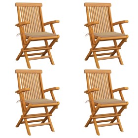 Sillas de jardín 4 uds madera maciza de teca con cojines beige de vidaXL, Sillas de jardín - Ref: Foro24-3065620, Precio: 395...