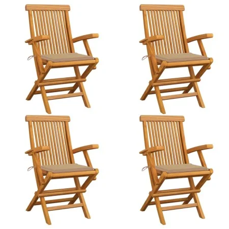 Gartenstühle 4 Stück aus massivem Teakholz mit beigen Kissen von vidaXL, Gartenstühle - Ref: Foro24-3065620, Preis: 362,02 €,...
