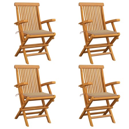 Gartenstühle 4 Stück aus massivem Teakholz mit beigen Kissen von vidaXL, Gartenstühle - Ref: Foro24-3065620, Preis: 395,11 €,...