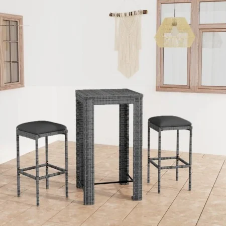 3-teiliges Garten-Barmöbel-Set und graue synthetische Rattankissen von vidaXL, Gartensets - Ref: Foro24-3064776, Preis: 171,7...