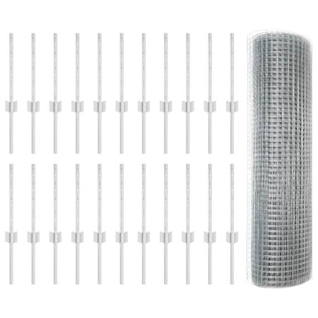 Reja con postes Plateado 0.4 x 50 m Acero