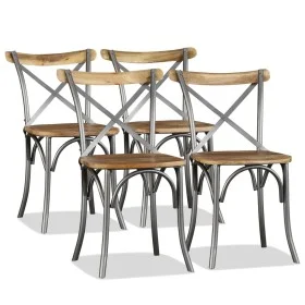 Sillas de comedor 4 uds. madera de mango respaldo acero cruzado de vidaXL, Sillas de comedor - Ref: Foro24-274882, Precio: 40...