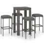 Set muebles bar jardín 5 piezas y cojines ratán sintético gris