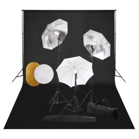 Kit estudio fotográfico lámparas, sombrillas, fondo y reflector