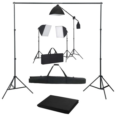 Kit de estudio fotográfico con focos softbox y telón de fondo