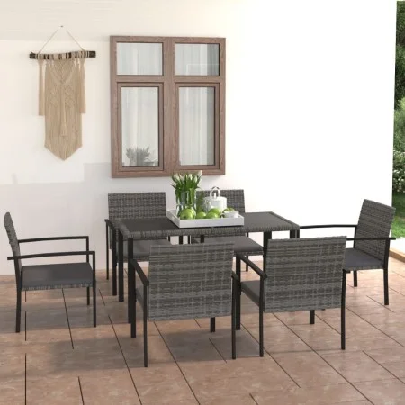 7-teiliges graues Garten-Ess-Set aus synthetischem Rattan von vidaXL, Gartensets - Ref: Foro24-3065714, Preis: 396,01 €, Raba...