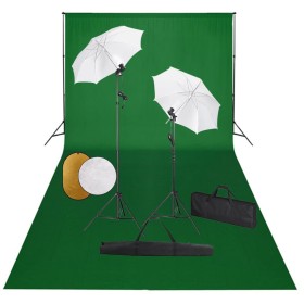 Kit estudio fotográfico lámparas sombrillas fondo y reflector