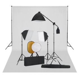 Kit de estudio fotográfico con luces softbox fondo y reflector