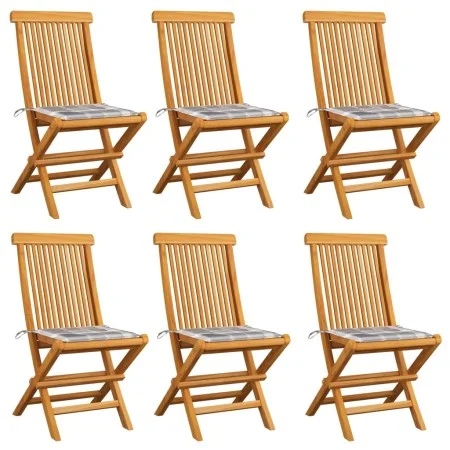 Garden chairs 6 pcs teak wood and gray checkered cushions by vidaXL, Garden chairs - Ref: Foro24-3065604, Price: 385,16 €, Di...