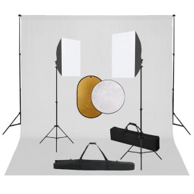 Kit de estudio fotográfico con luces softbox, fondo y reflector