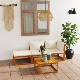 Garden furniture 4 pcs cream cushions solid acacia wood by vidaXL, Garden sets - Ref: Foro24-3057659, Price: 369,61 €, Discou...