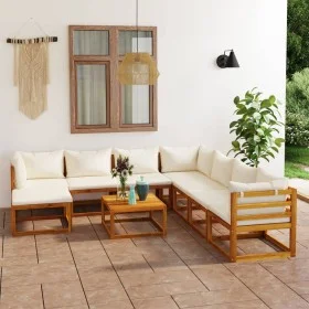 Garden furniture 9 pcs cream cushions solid acacia wood by vidaXL, Garden sets - Ref: Foro24-3057651, Price: 986,96 €, Discou...