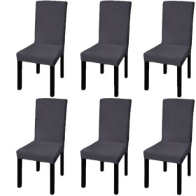 Funda para silla elástica recta 6 unidades gris antracita