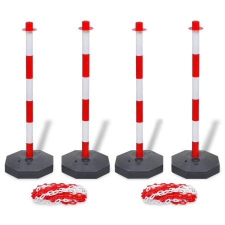 Juego de 4 postes de barrera cadena de plástico 10 m cada una