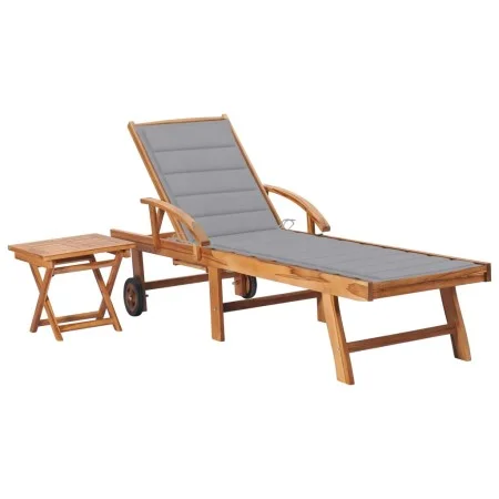 Lounger with solid teak wood table and cushion by vidaXL, Loungers - Ref: Foro24-3063022, Price: 306,47 €, Discount: %