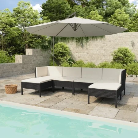 Set mit 6 Gartenmöbeln und Kissen Kunstrattan schwarz von vidaXL, Gartensets - Ref: Foro24-3056962, Preis: 460,56 €, Rabatt: %