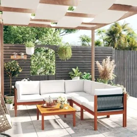 Garden furniture 6 pcs cream cushions solid acacia wood by vidaXL, Garden sets - Ref: Foro24-3057888, Price: 591,09 €, Discou...