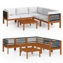 Muebles de jardín 6 pzas cojines crema madera maciza de acacia