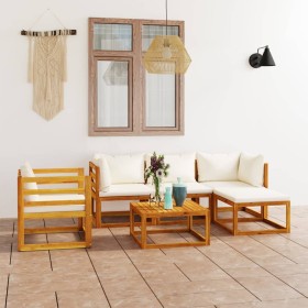 Garden furniture 6 pcs cream cushions solid acacia wood by vidaXL, Garden sets - Ref: Foro24-3057635, Price: 535,36 €, Discou...