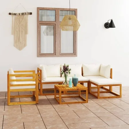 Garden furniture 6 pcs cream cushions solid acacia wood by vidaXL, Garden sets - Ref: Foro24-3057635, Price: 559,67 €, Discou...