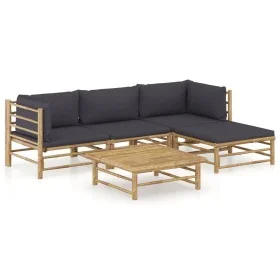 5-teiliges Gartenmöbel-Set aus Bambus mit dunkelgrauen Kissen von vidaXL, Gartensets - Ref: Foro24-3058194, Preis: 420,70 €, ...