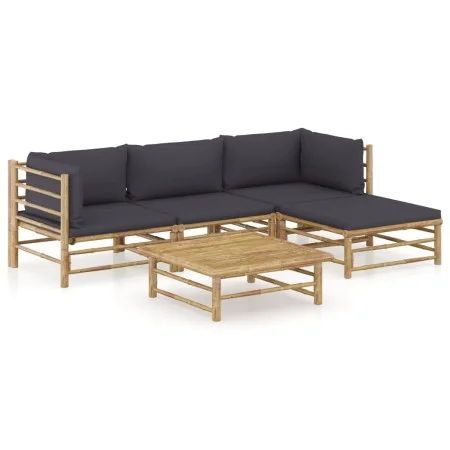 5-teiliges Gartenmöbel-Set aus Bambus mit dunkelgrauen Kissen von vidaXL, Gartensets - Ref: Foro24-3058194, Preis: 420,70 €, ...