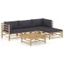 5-teiliges Gartenmöbel-Set aus Bambus mit dunkelgrauen Kissen von vidaXL, Gartensets - Ref: Foro24-3058194, Preis: 420,70 €, ...