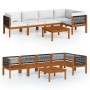 Muebles de jardín 6 pzas cojines crema madera maciza de acacia