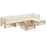6-piece garden furniture set made of bamboo with cream white cushions by vidaXL, Garden sets - Ref: Foro24-3058237, Price: 65...