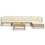 6-piece garden furniture set made of bamboo with cream white cushions by vidaXL, Garden sets - Ref: Foro24-3058237, Price: 65...