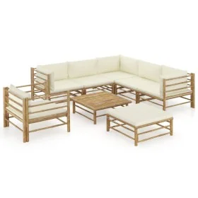 Garden furniture set 8 pieces bamboo and cream white cushions by vidaXL, Garden sets - Ref: Foro24-3058217, Price: 956,36 €, ...