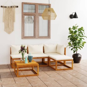 Garden furniture 5 pcs cream cushions solid acacia wood by vidaXL, Garden sets - Ref: Foro24-3057633, Price: 473,40 €, Discou...