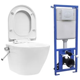 Wand-WC ohne Kanten versteckter Keramik-Spülkasten weiß von vidaXL, Badezimmer - Ref: Foro24-3055348, Preis: 403,41 €, Rabatt: %