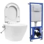Wall-mounted rimless toilet with hidden cistern, white ceramic. by vidaXL, Bathrooms - Ref: Foro24-3055348, Price: 403,41 €, ...