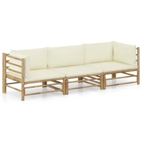 Garden furniture set 3 pieces bamboo and cream white cushions by vidaXL, Garden sets - Ref: Foro24-3058203, Price: 384,72 €, ...