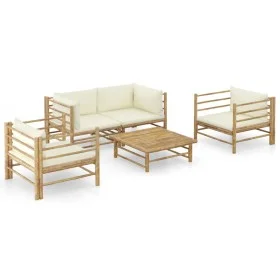 5-piece bamboo garden furniture set with cream white cushions by vidaXL, Garden sets - Ref: Foro24-3058207, Price: 620,69 €, ...
