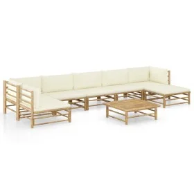 8-piece garden furniture set made of bamboo with cream white cushions by vidaXL, Garden sets - Ref: Foro24-3058249, Price: 85...