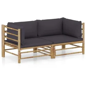 2-teiliges Gartenmöbel-Set aus Bambus und dunkelgrauen Kissen von vidaXL, Gartensets - Ref: Foro24-3058202, Preis: 253,06 €, ...