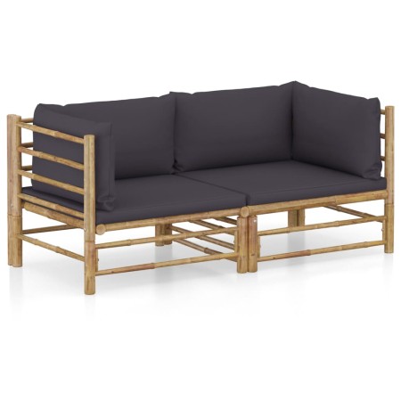 2-teiliges Gartenmöbel-Set aus Bambus und dunkelgrauen Kissen von vidaXL, Gartensets - Ref: Foro24-3058202, Preis: 257,71 €, ...