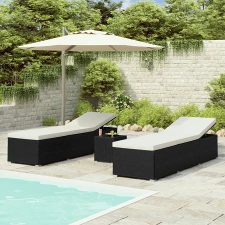 Garden lounge chairs and 3-piece black synthetic rattan table by vidaXL, Loungers - Ref: Foro24-3057662, Price: 301,87 €, Dis...