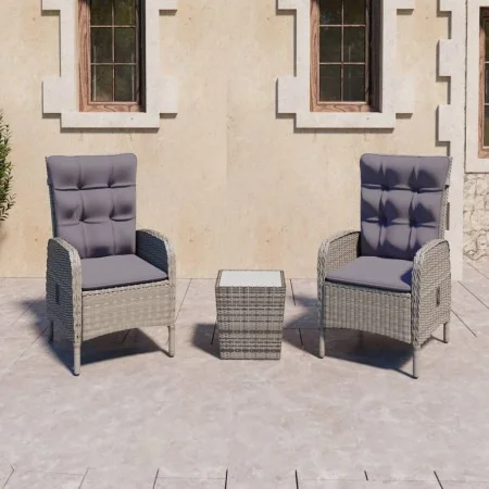 Gartentisch und Stühle, 3-teilig, synthetisches Rattan und graues Glas von vidaXL, Gartensets - Ref: Foro24-3058534, Preis: 3...