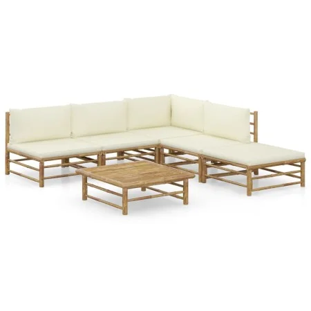 6-piece garden furniture set made of bamboo with cream white cushions by vidaXL, Garden sets - Ref: Foro24-3058235, Price: 55...