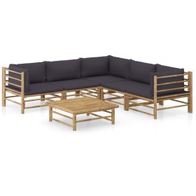 6-piece bamboo garden furniture set with dark gray cushions by vidaXL, Garden sets - Ref: Foro24-3058214, Price: 591,58 €, Di...