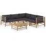 6-teiliges Gartenmöbel-Set aus Bambus mit dunkelgrauen Kissen von vidaXL, Gartensets - Ref: Foro24-3058214, Preis: 583,22 €, ...