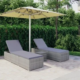 Garden loungers and table 3 pieces gray synthetic rattan by vidaXL, Loungers - Ref: Foro24-3057665, Price: 362,23 €, Discount: %
