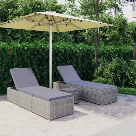 Garden loungers and table 3 pieces gray synthetic rattan by vidaXL, Loungers - Ref: Foro24-3057665, Price: 362,21 €, Discount: %