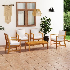 Muebles de jardín 5 piezas cojines madera maciza de acacia
