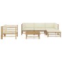 Garden furniture set 6 pieces bamboo and cream white cushions by vidaXL, Garden sets - Ref: Foro24-3058195, Price: 693,56 €, ...
