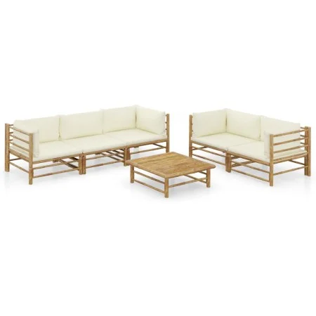 6-piece garden furniture set made of bamboo with cream white cushions by vidaXL, Garden sets - Ref: Foro24-3058209, Price: 71...