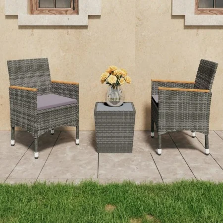 Garden table and chairs 3 pieces PE rattan and gray tempered glass by vidaXL, Garden sets - Ref: Foro24-3058365, Price: 186,2...
